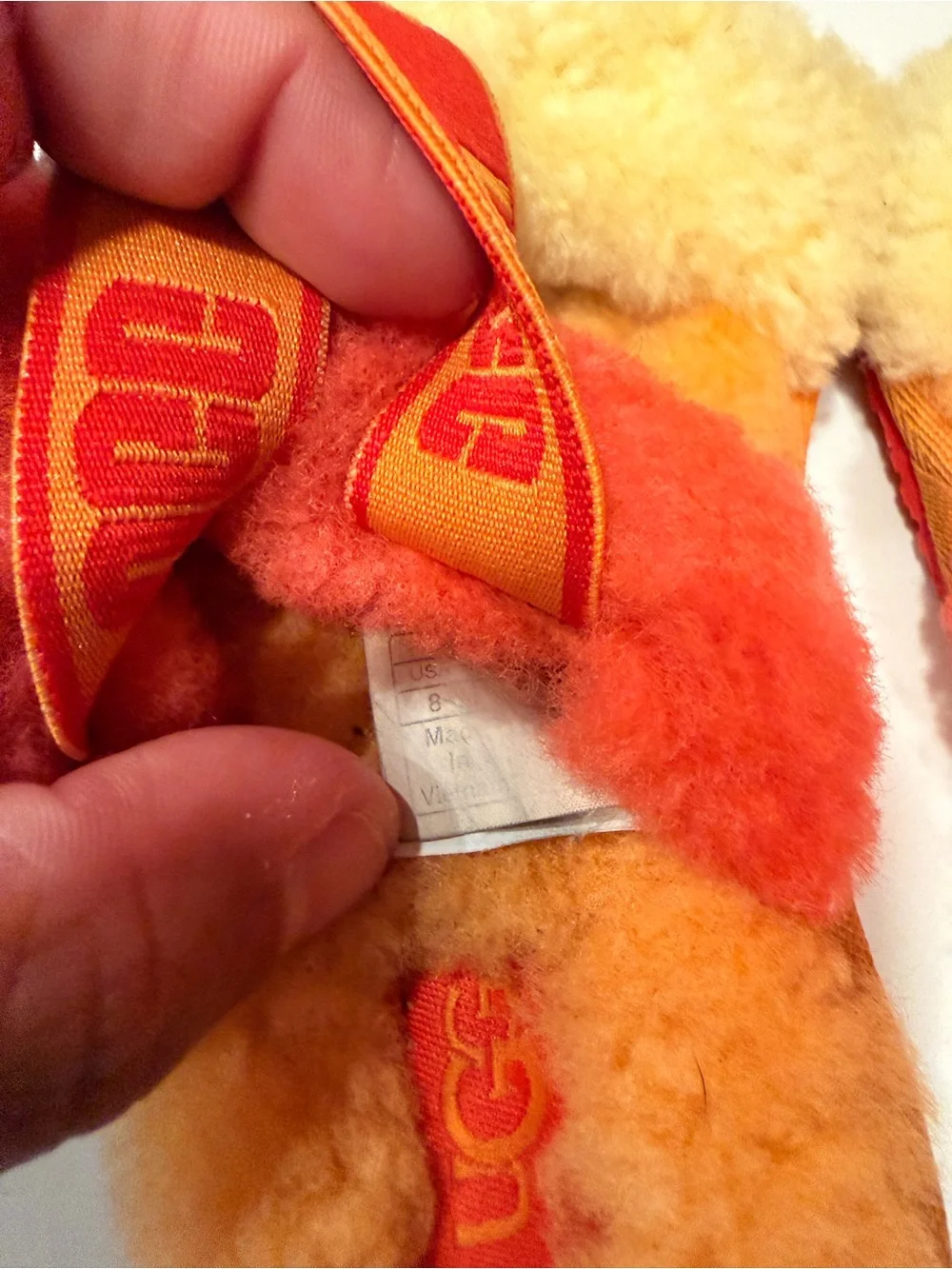 UGG Kids Orange and Cream Shearling Slide Sandals